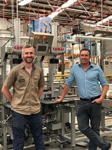 Ashley Hazell, Colonial Brewing Head Brewer, with Matthew Macfarlane, HBM Area Sales Manager